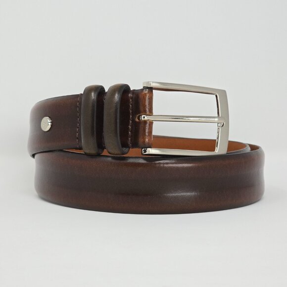 Boconi Men’s Brown Leather Belt Size 36 Classic Silver Buckle Office Casual - Picture 3 of 12